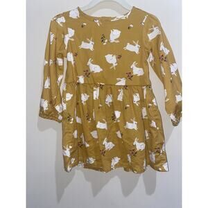 CARTER’S 24 Months Baby Girl Yellow Bunny Dress Long Sleeve Fall Winter Spring